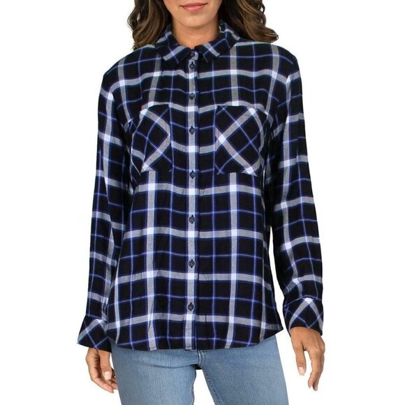 New Sanctuary Small Plaid Rayon Collar Boyfriend B - Picture 1 of 1